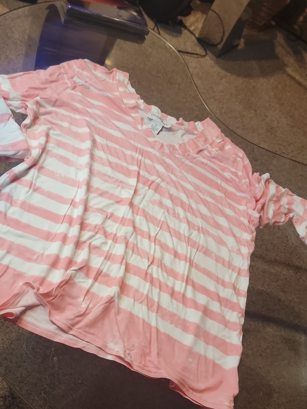 Peck & Peck Pink and White Striped Short Sleeve Tee
